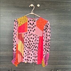 Blank London Anthropology Brand Viscose Smock Front Blouse Ribbon Detail Small